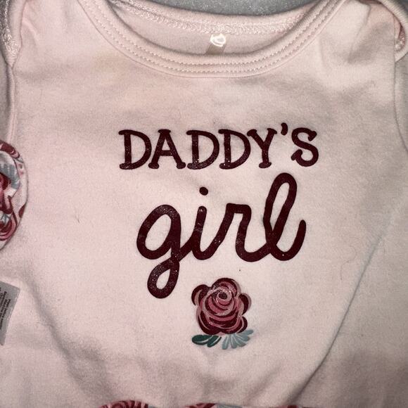 Chick Pea Baby Girl Outfit 3–6M Pink Daddy’s Girl Bodysuit Floral Pants Headband - Picture 3 of 5